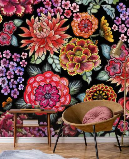 bright colourful flowers on black background