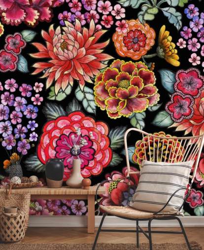 bunte Blumen auf schwarzem Hintergrund