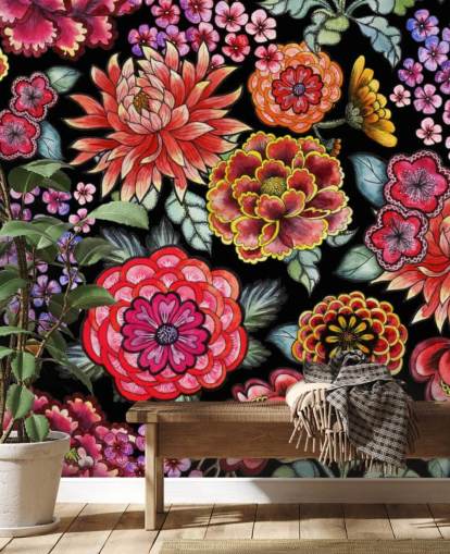 bright colourful flowers on black background bright colourful flowers on black background