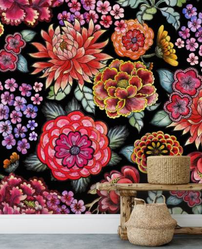 bright colourful flowers on black background