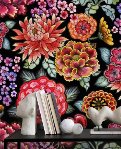 bright colourful flowers on black background