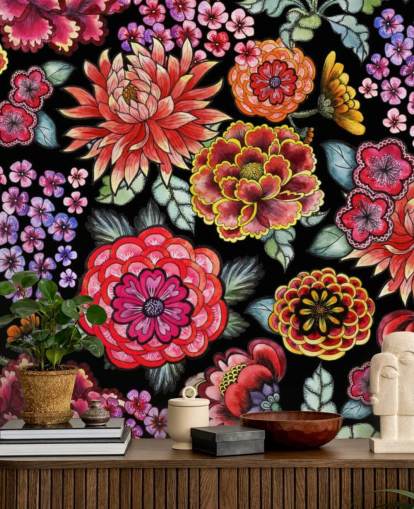 lyse farverige blomster på sort baggrund