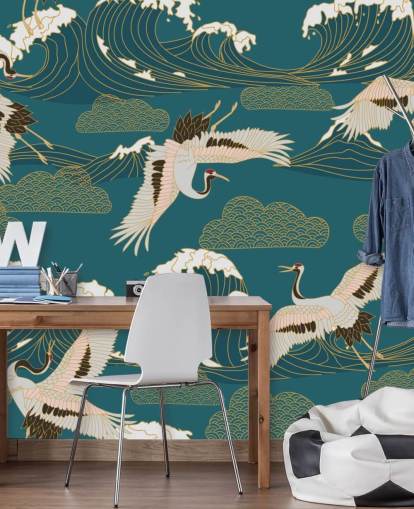 pink and white cranes with teal green ocean background wallpaper pink and white cranes with teal green ocean background wallpaper