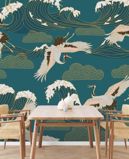 pink and white cranes with teal green ocean background wallpaper pink and white cranes with teal green ocean background wallpaper