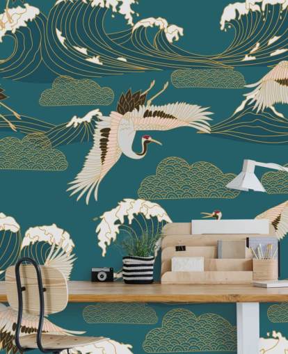 pink and white cranes with teal green ocean background wallpaper pink and white cranes with teal green ocean background wallpaper