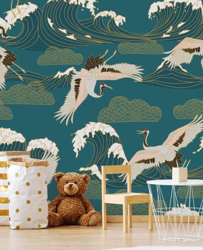pink and white cranes with teal green ocean background wallpaper pink and white cranes with teal green ocean background wallpaper