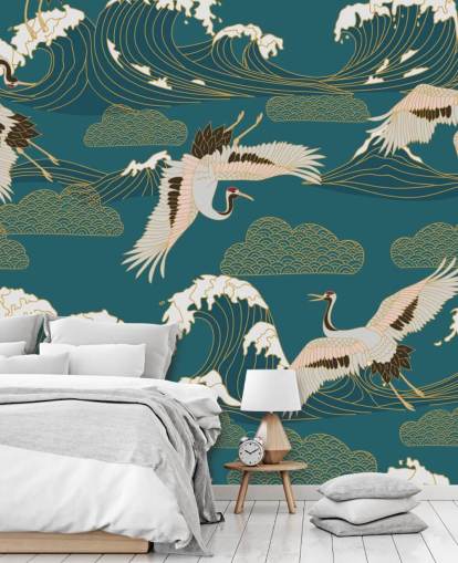 roze en witte kranen met groengroen oceaanachtergrondbehang roze en witte kranen met groengroen oceaanachtergrondbehang