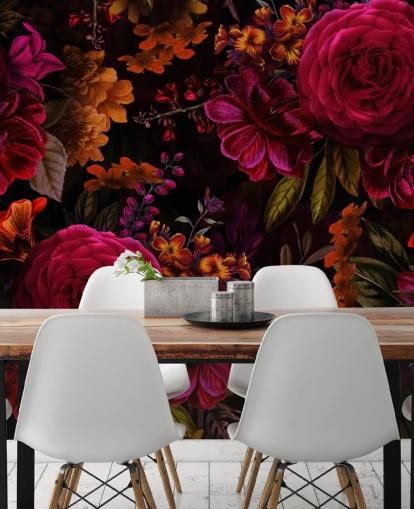 rosas rojas y flores naranjas papel tapiz oscuro