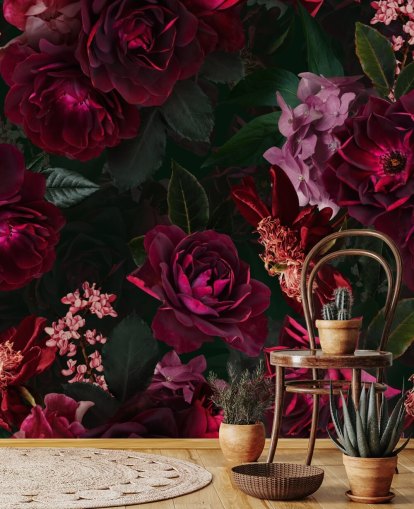 mørk rosa blomst tapet