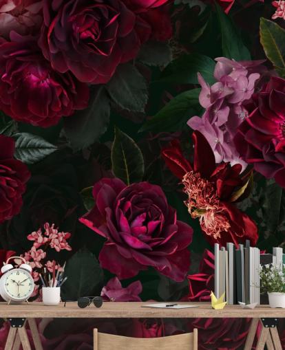 mørk pink blomst tapet