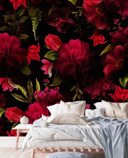 papel pintado floral rojo romántico