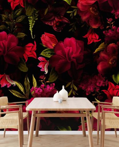 romantische rote Blumentapete