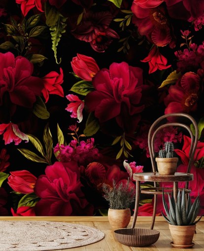 romantic red floral wallpaper