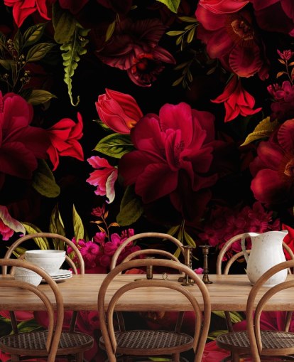 romantisch rood bloemenbehang