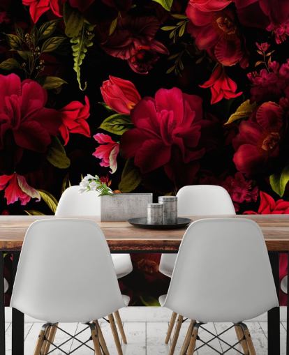 papel de parede floral vermelho romântico papel de parede floral vermelho romântico