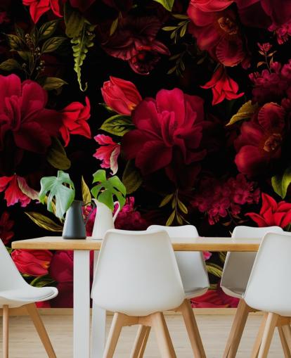 romantische rote Blumentapete
