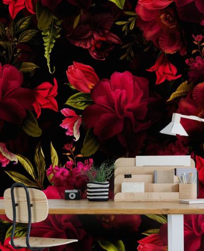 romantische rote Blumentapete