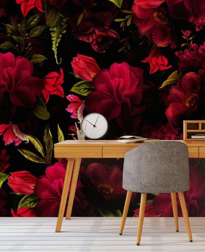 romantisk rød blomstret tapet