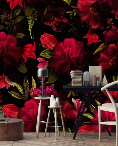 romantisk rød floral tapet