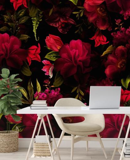romantic red floral wallpaper