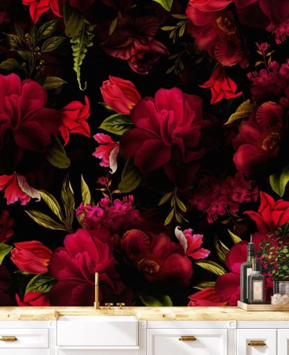 romantisch rood bloemenbehang romantisch rood bloemenbehang