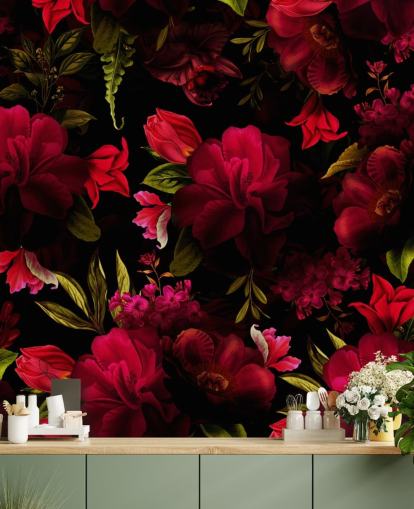 romantisk rød floral tapet