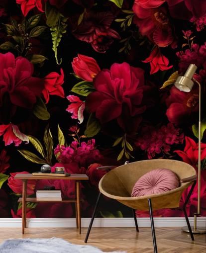 romantisch rood bloemenbehang