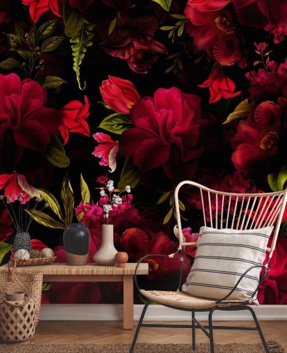 romantisk rød floral tapet