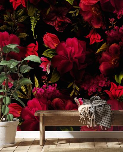 romantic red floral wallpaper