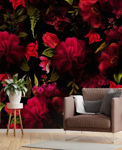 papel de parede floral vermelho romântico
