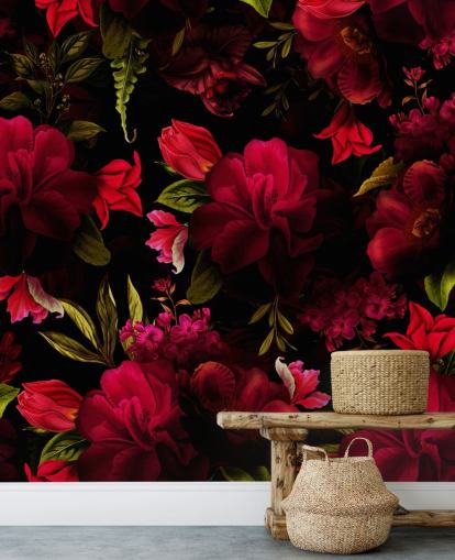 romantic red floral wallpaper