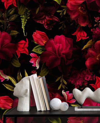papel pintado floral rojo romántico