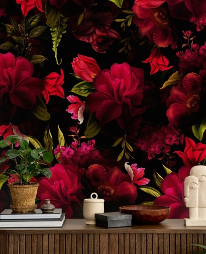 papel pintado floral rojo romántico