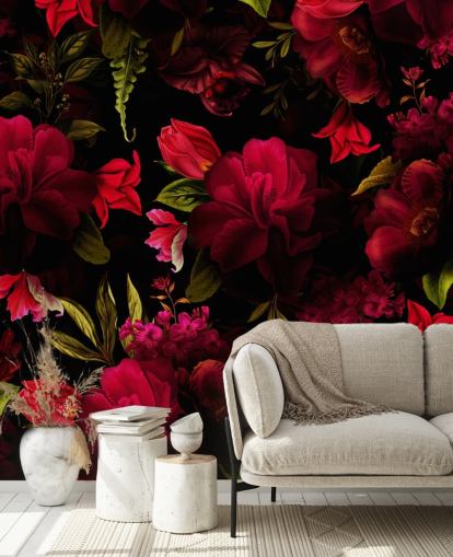papel de parede floral vermelho romântico papel de parede floral vermelho romântico