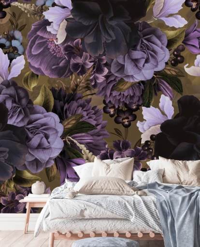 dunkelviolette und hellviolette Pfingstrosenblüten auf khakigrünem Hintergrund dunkelviolette und hellviolette Pfingstrosenblüten auf khakigrünem Hintergrund