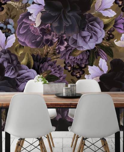 fiori di peonia viola scuro e viola chiaro su sfondo verde kaki fiori di peonia viola scuro e viola chiaro su sfondo verde kaki