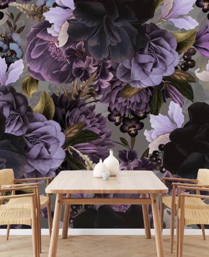 dark purple floral wallpaper with gray background