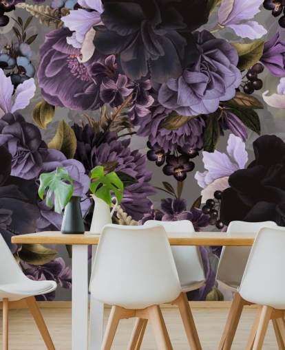 papier peint floral violet foncé avec fond gris papier peint floral violet foncé avec fond gris