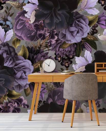 papier peint floral violet foncé avec fond gris papier peint floral violet foncé avec fond gris