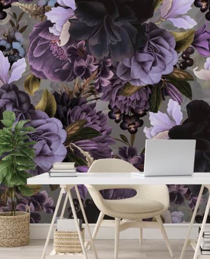 dark purple floral wallpaper with gray background