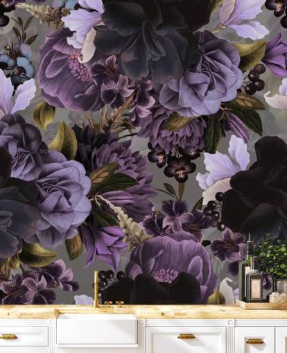 carta da parati floreale viola scuro con sfondo grigio carta da parati floreale viola scuro con sfondo grigio