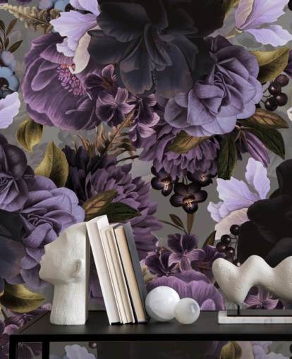 dark purple floral wallpaper with gray background dark purple floral wallpaper with gray background