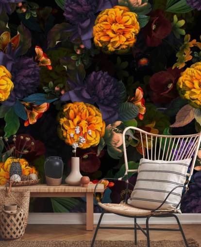 feloranje anjerbloemen met paars en groen blad op een donkere achtergrondbehang feloranje anjerbloemen met paars en groen blad op een donkere achtergrondbehang