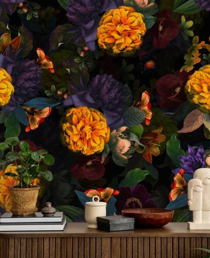 feloranje anjerbloemen met paars en groen blad op een donkere achtergrondbehang feloranje anjerbloemen met paars en groen blad op een donkere achtergrondbehang
