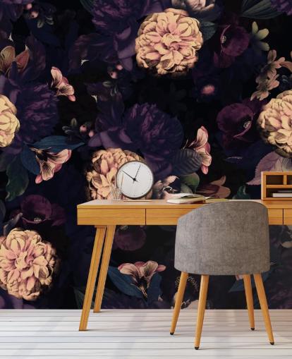 mørk rosa og marineblå løvverk med lys rosa nellik blomster tapet mørk rosa og marineblå løvverk med lys rosa nellik blomster tapet