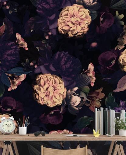 papel pintado follaje rosa oscuro y azul marino con flores de clavel rosa claro papel pintado follaje rosa oscuro y azul marino con flores de clavel rosa claro