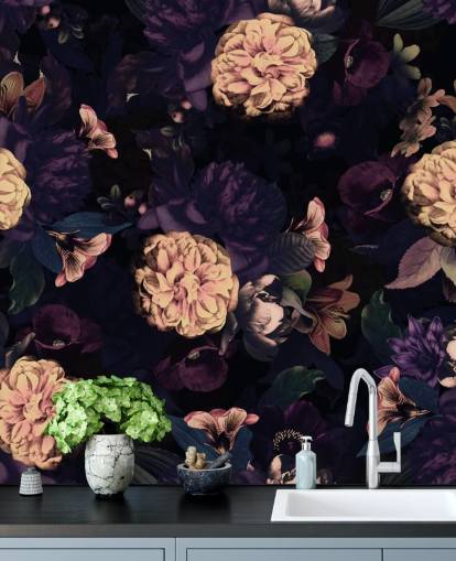 papel pintado follaje rosa oscuro y azul marino con flores de clavel rosa claro papel pintado follaje rosa oscuro y azul marino con flores de clavel rosa claro