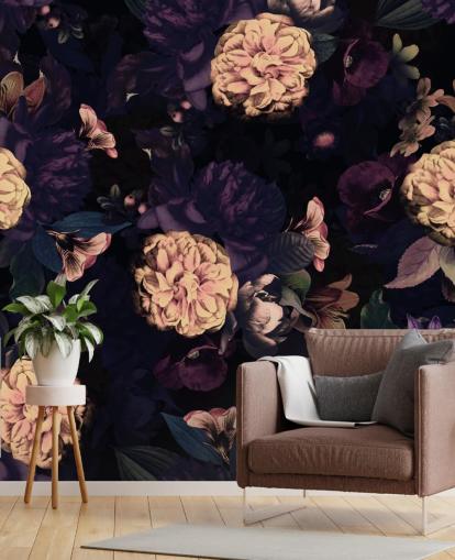 papel pintado follaje rosa oscuro y azul marino con flores de clavel rosa claro papel pintado follaje rosa oscuro y azul marino con flores de clavel rosa claro