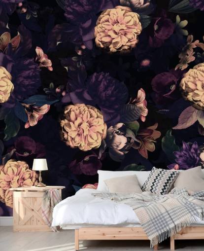 papel pintado follaje rosa oscuro y azul marino con flores de clavel rosa claro papel pintado follaje rosa oscuro y azul marino con flores de clavel rosa claro