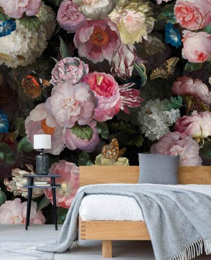 papel tapiz de flores rosadas sobre fondo oscuro